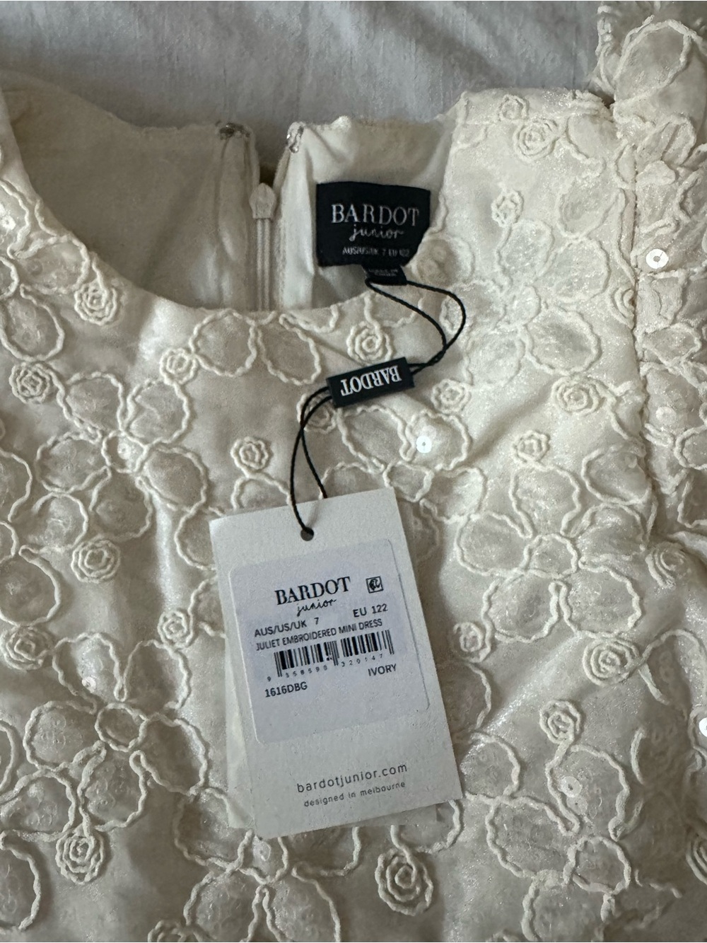 Never been worn Bardot Ivory Embroidered Rose Appliqué Dress